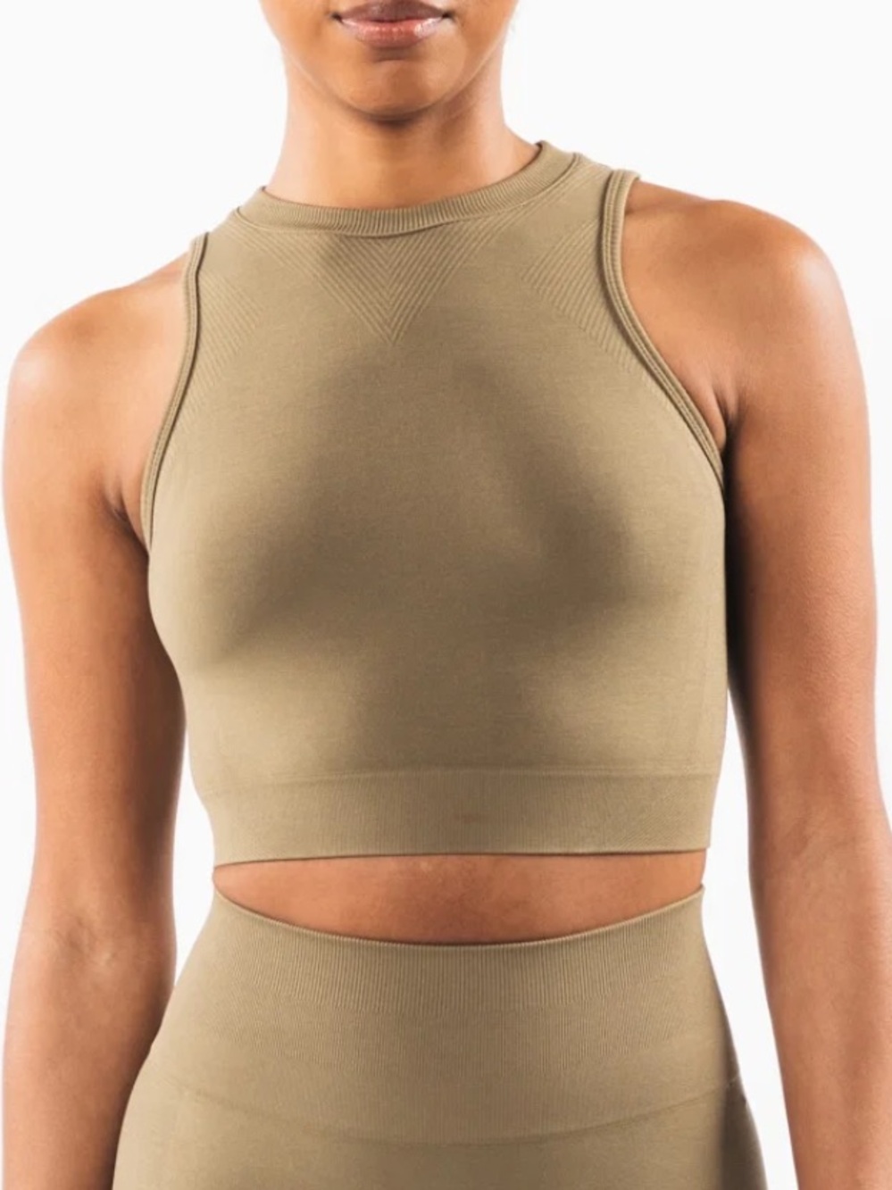 High Neck Cropped Active Tank - Olive